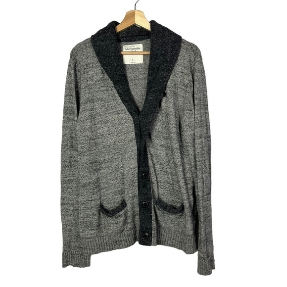 Abercrombie & Fitch Gray Knit Button Front Shawl Cardigan L - Picture 1 of 6